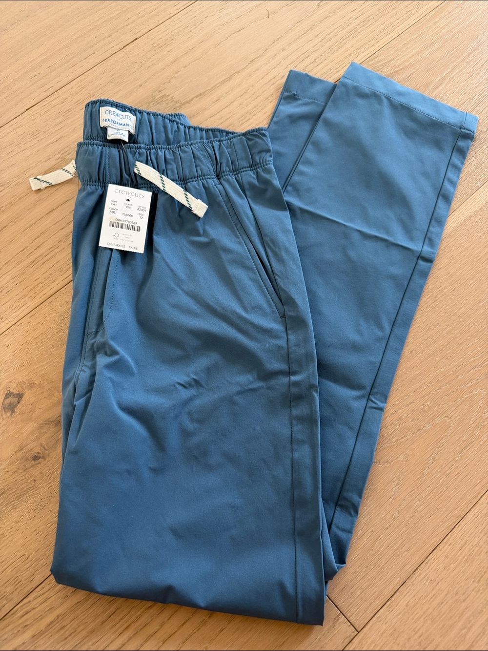NWT Crewcuts Slate Blue Drawstring Performance Joggers, Size 12